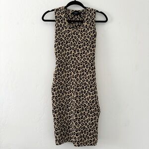 Theory Leopard Knee Length Scoop Neck Sleeveless Size P XS Stretch Dress Black
